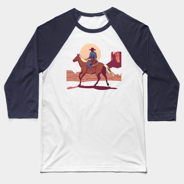 Cowboy Riding Off into The Sunset Southwest Desert Baseball T-Shirt by NostalgiaUltra